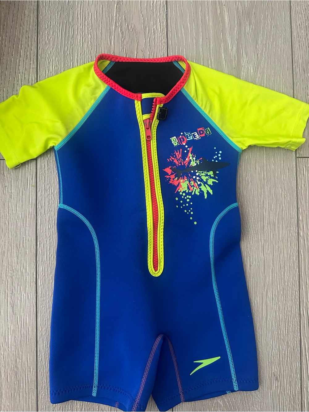 Speedo Kids Blue & Neon Yellow Short Sleeve Rashguard Suit